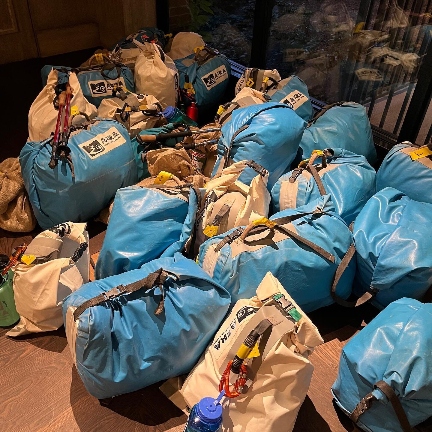I see lots of carrying, hiking, squatting over the groover (portable toilet), beach sitting, sleeping on the ground, clambering around the raft in my not-too-distant future. In like 15 minutes actually!
Grand Canyon, here we come! #bagsbeforebreakfas